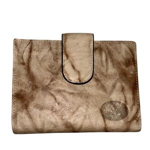 Buxton Top Grain Leather Wallet Taupe Marble Finish Gold Trim